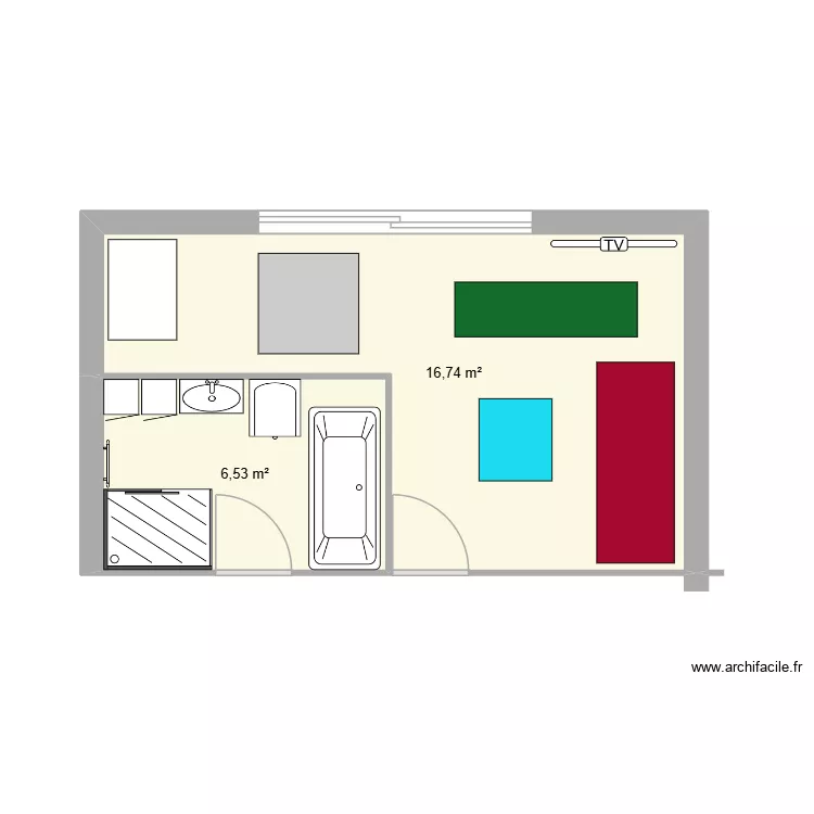 sport. Plan de 2  et 23 m²