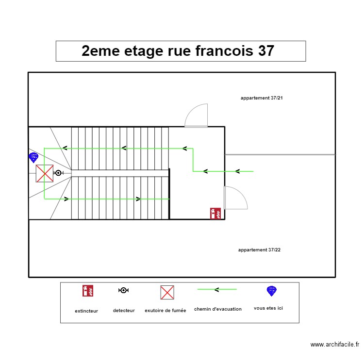 2eme  etage fran37. Plan de 3 pièces et 78 m2