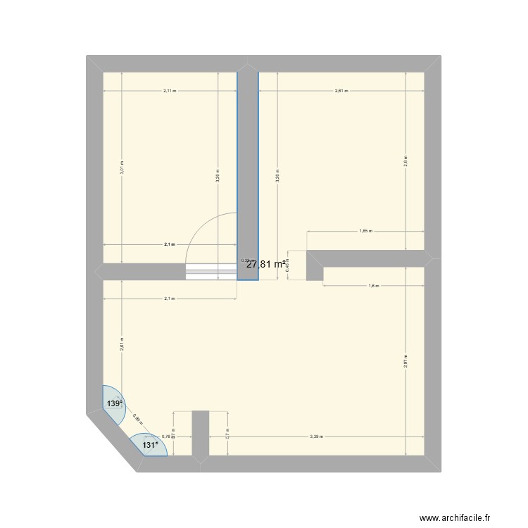 Capucins 2ieme etage. Plan de 1 pièce et 28 m2