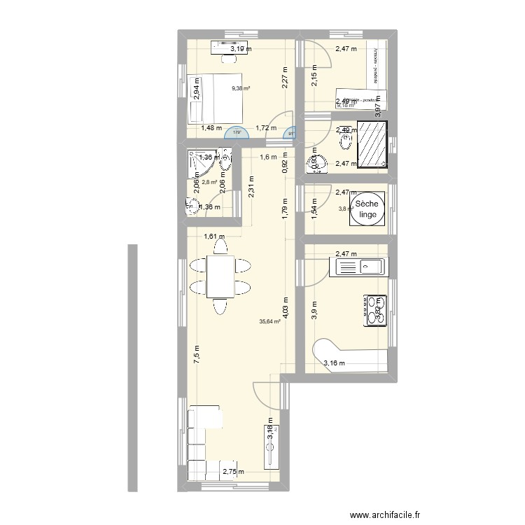 RDC MAISON FAMILIALE. Plan de 5 pièces et 61 m2