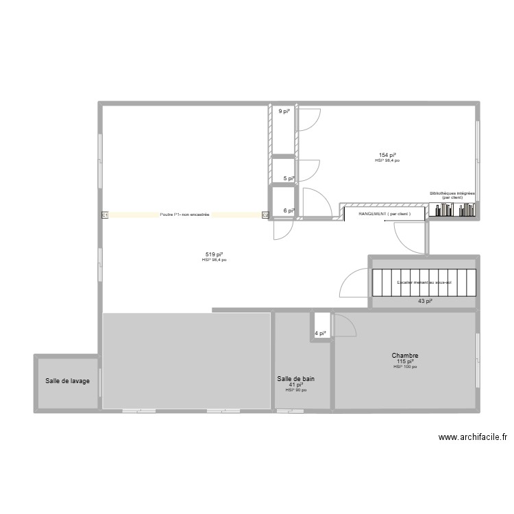 6425 - Plan projeté. Plan de 11 pièces et 173 m2