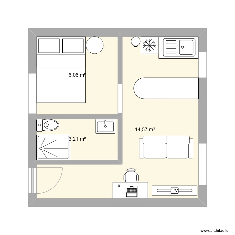 Mini Maison. Plan de 3 pièces et 24 m2