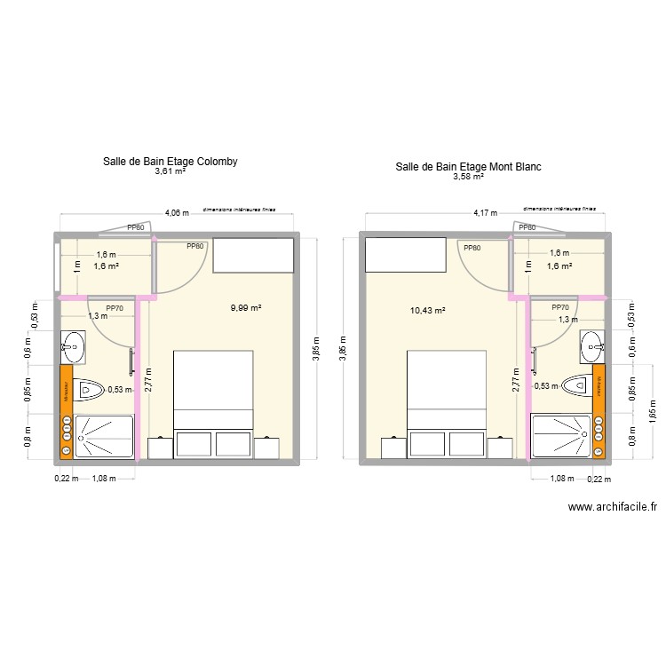 20251029 Salle de Bain Etage Colomby et Mont Blanc. Plan de 6 pièces et 31 m2