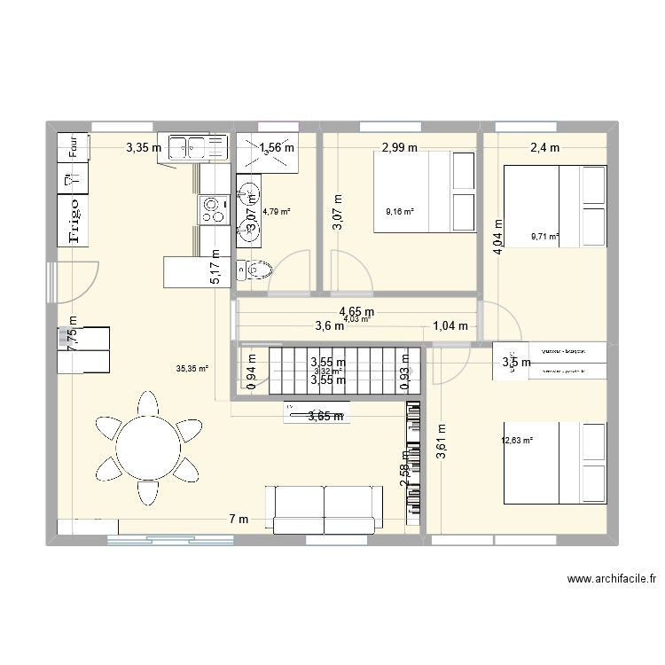 Maison SSO. Plan de 7 pièces et 79 m2
