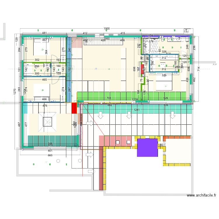 Callepinage 20250820 variante départ cuisine. Plan de 23 pièces et 376 m2