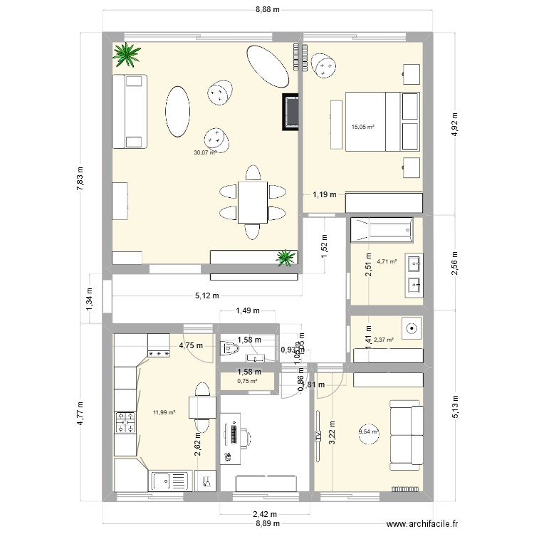 Appt Pierre curie 4. Plan de 7 pièces et 74 m2