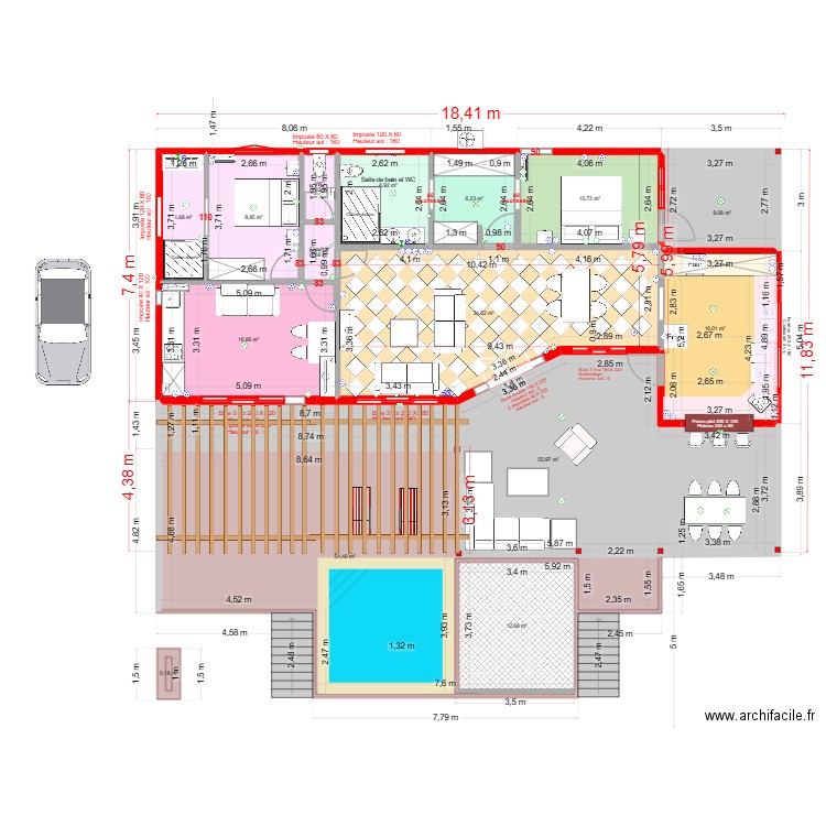 Villa Cocotte Ducos cata 1 bis. Plan de 23 pièces et 363 m2