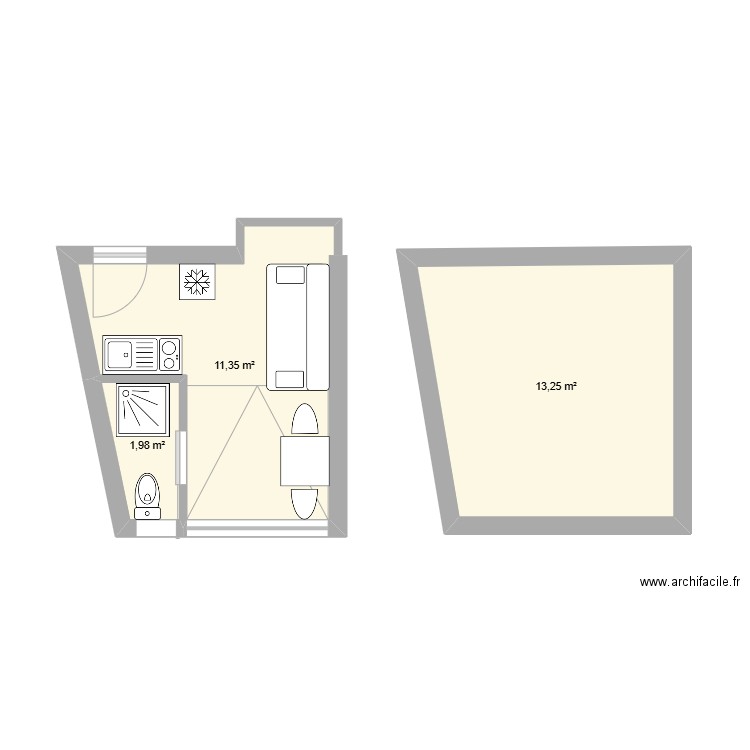 immeuble LUNEL. Plan de 3 pièces et 27 m2