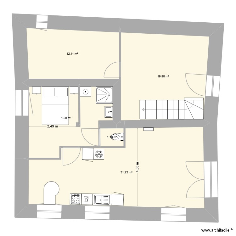 CHALET-APPART. Plan de 5 pièces et 78 m2
