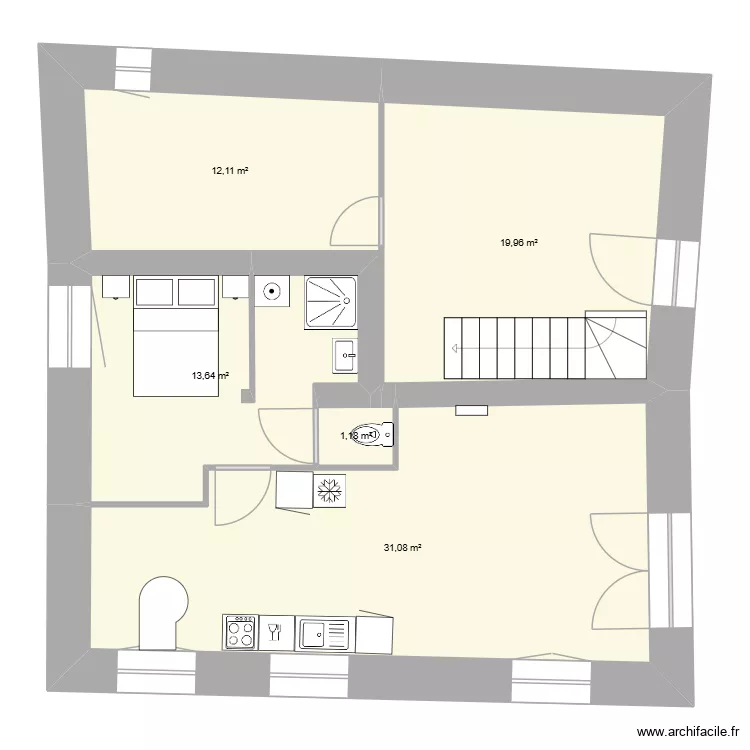 CHALET-APPART. Plan de 5 pièces et 78 m²