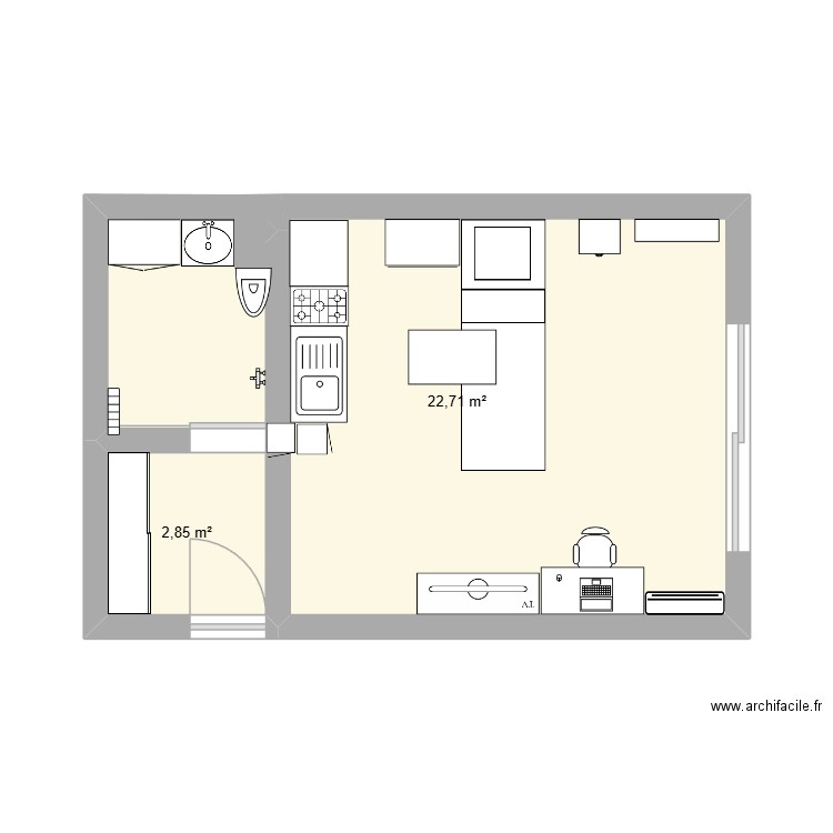 ccm maj. Plan de 2 pièces et 26 m2