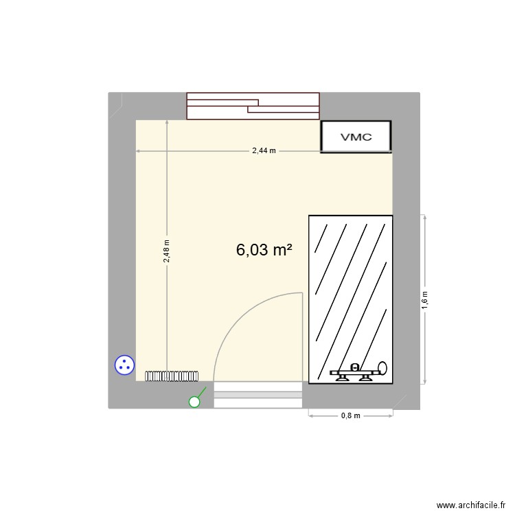 SdB EDEN Vide. Plan de 1 pièce et 6 m2