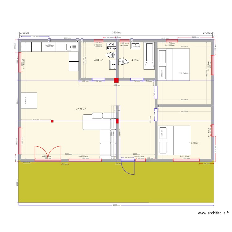 Жанна Барн каркас. Plan de 6 pièces et 109 m2