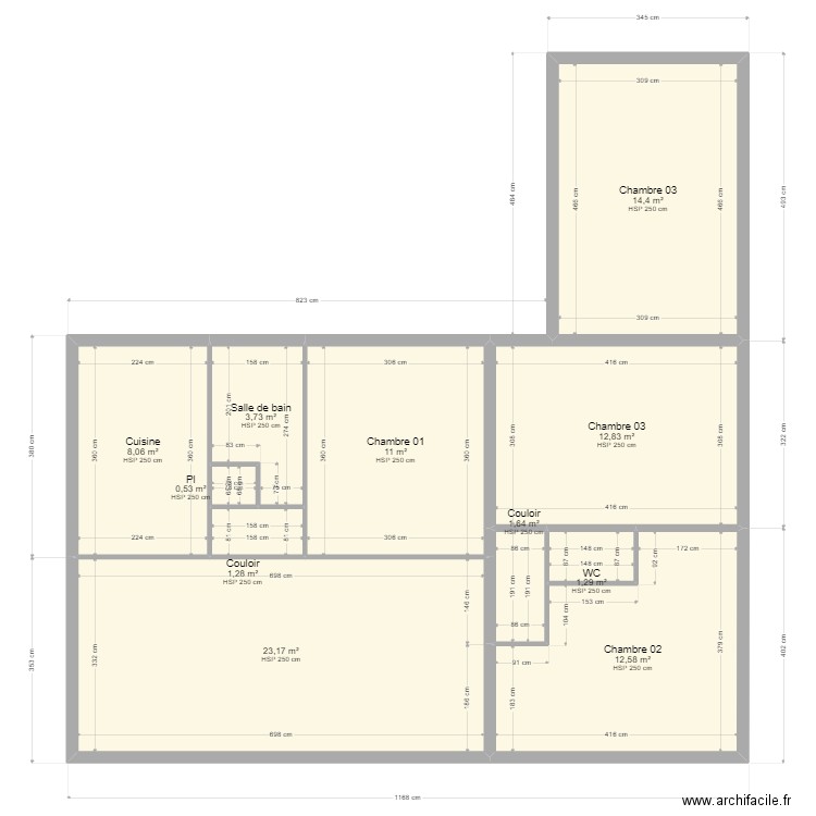 THIERRY. Plan de 11 pièces et 91 m2