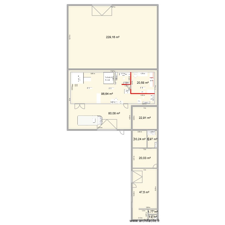 boulangerie v2. Plan de 11 pièces et 638 m2