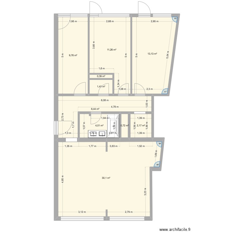 Projet 2. Plan de 11 pièces et 83 m2
