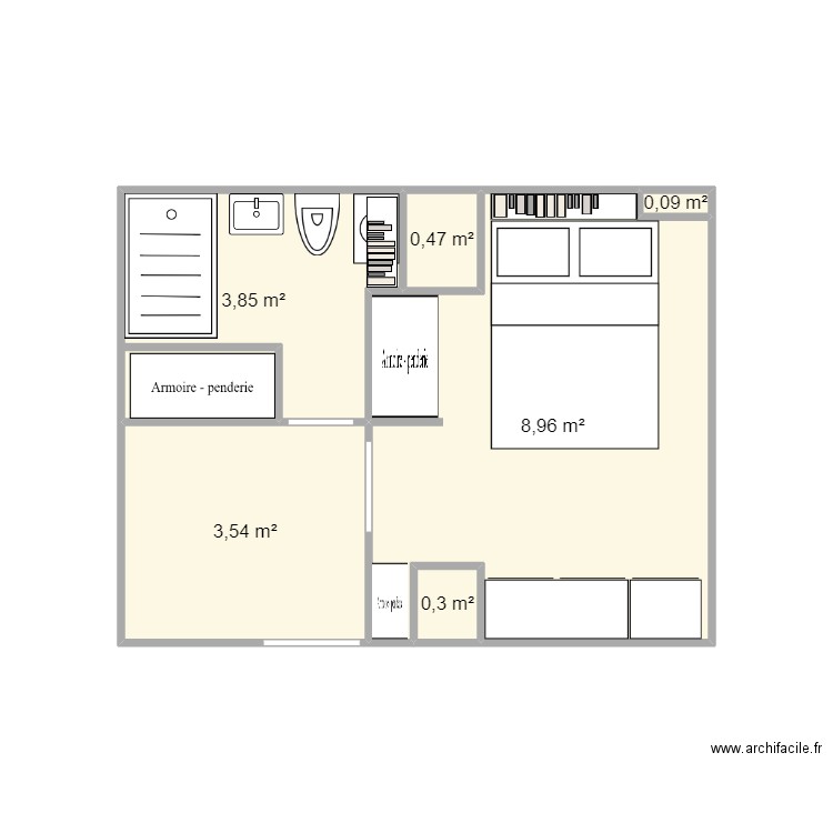 51 Cardinet après. Plan de 6 pièces et 17 m2