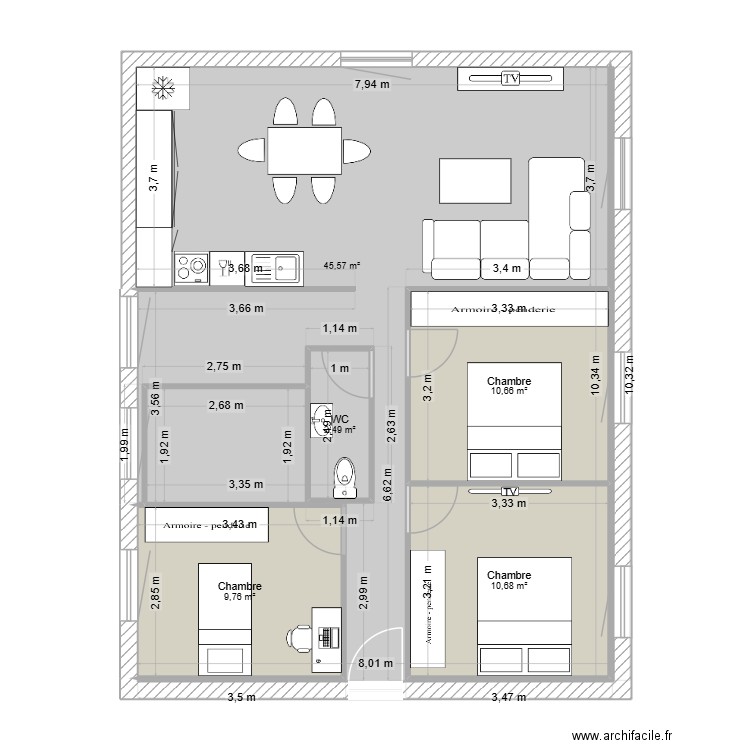 maison combes. Plan de 5 pièces et 79 m2