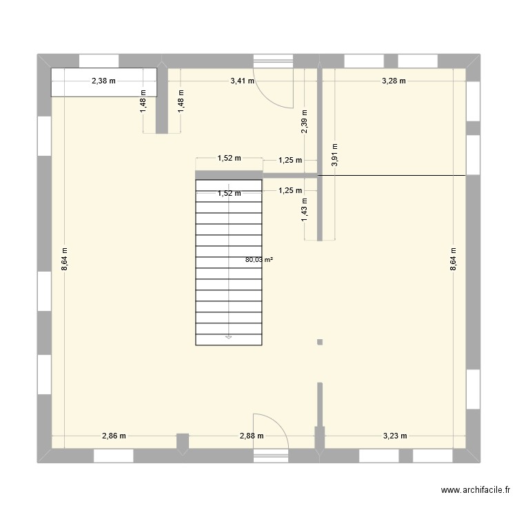 2 a. Plan de 1 pièce et 80 m2