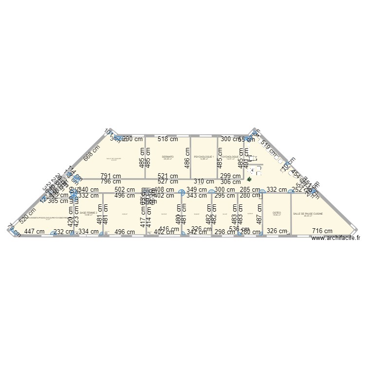 Jouy RDC 361 Surfaces et attributions V3. Plan de 14 pièces et 329 m2