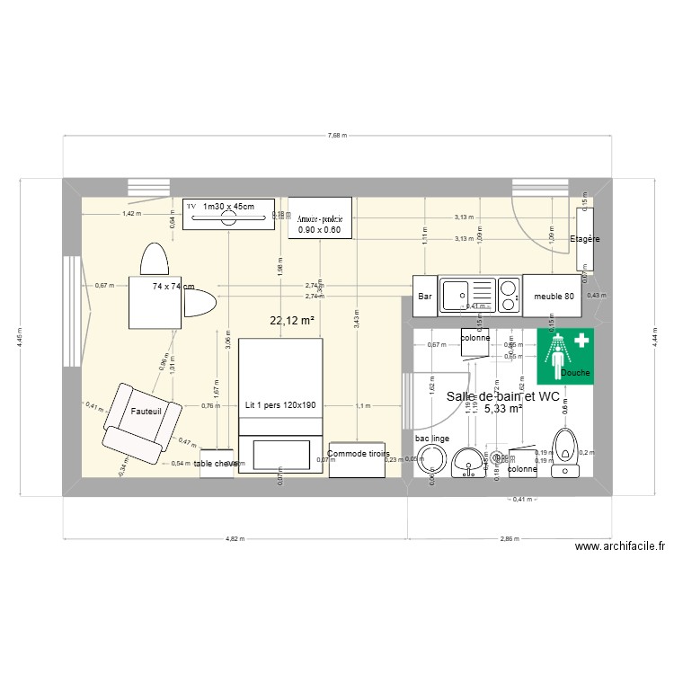 Studio MamieDon. Plan de 2 pièces et 27 m2