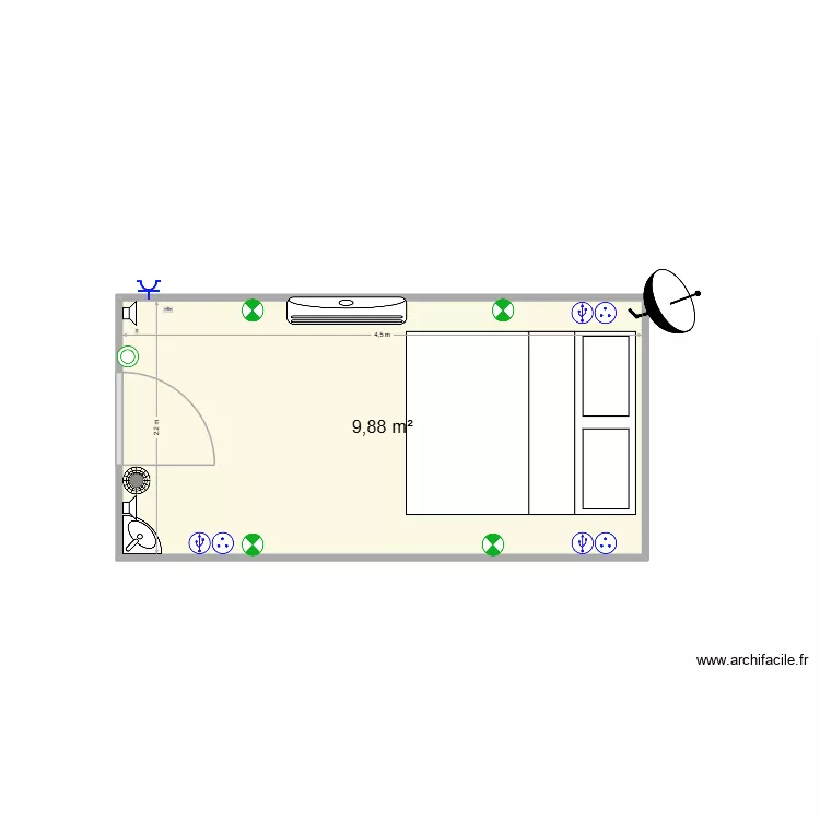 Carlingue d\'avion am&eacute;nag&eacute;e. Plan de 1  et 10 m²