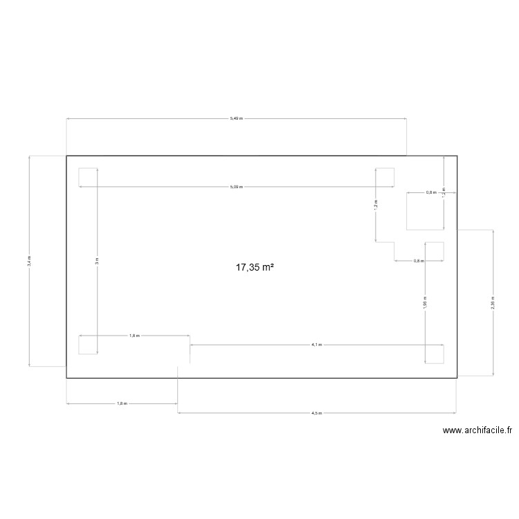 ver. Plan de 1 pièce et 17 m2