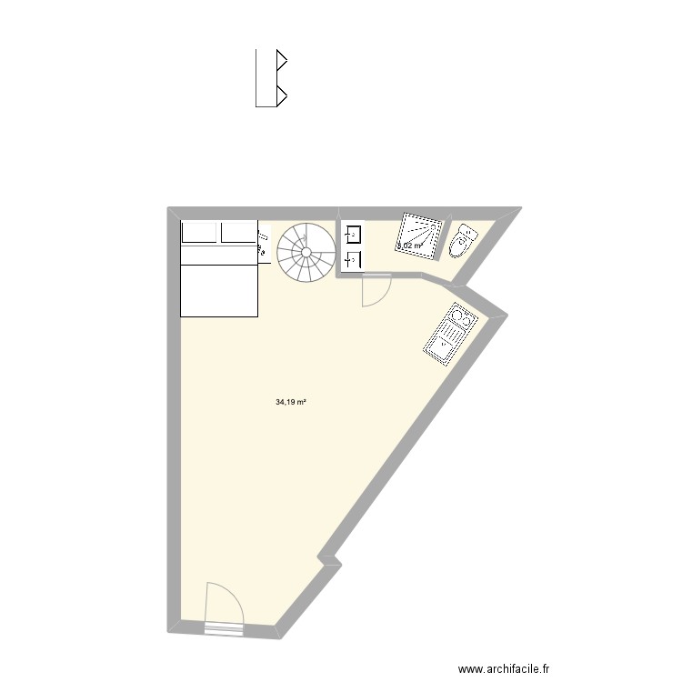 saint martin amenagement. Plan de 2 pièces et 37 m2