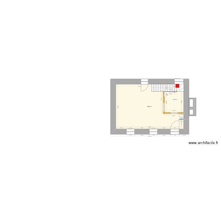 FRADIN RDC. Plan de 1 pièce et 58 m2