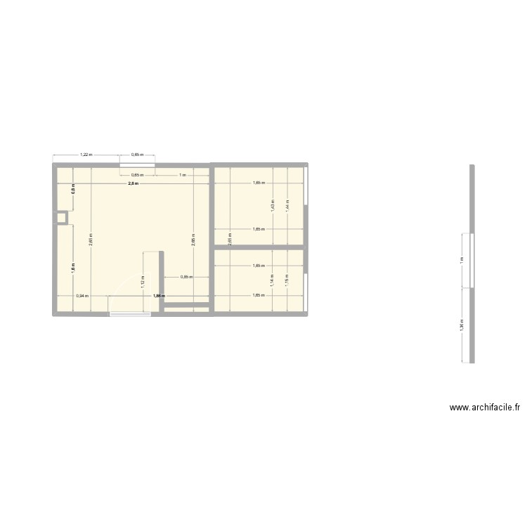 SDB métré. Plan de 3 pièces et 12 m2