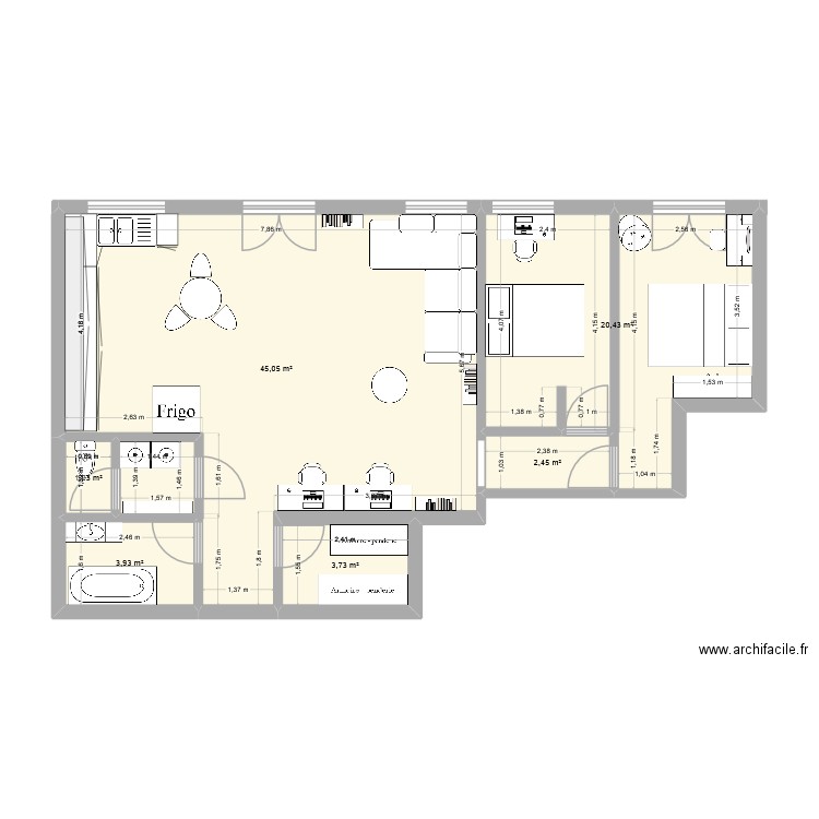 Projet appart. Plan de 6 pièces et 77 m2