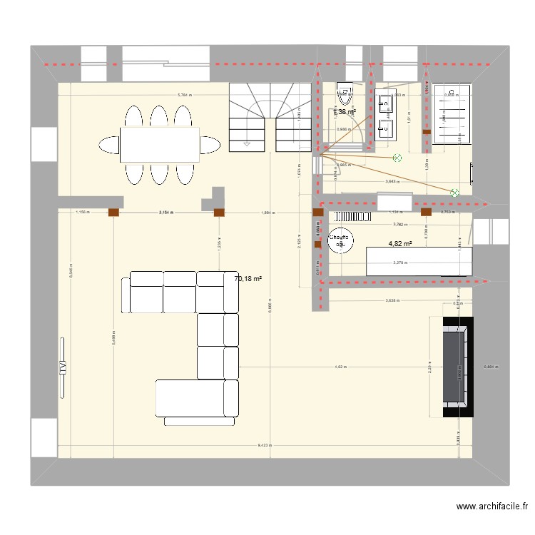 salon salle de bain 5. Plan de 3 pièces et 76 m2
