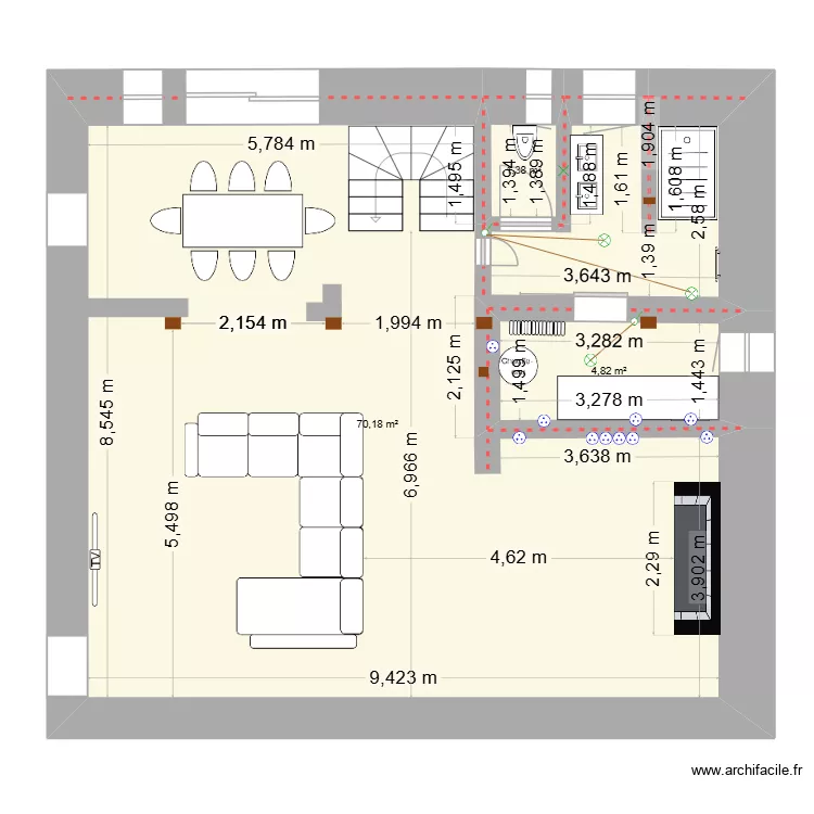 salon salle de bain 5. Plan de 3 pièces et 76 m²