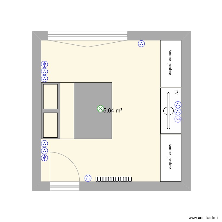 chambre. Plan de 1 pièce et 16 m2