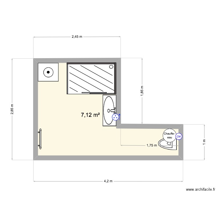 SDEAU. Plan de 1 pièce et 5 m2