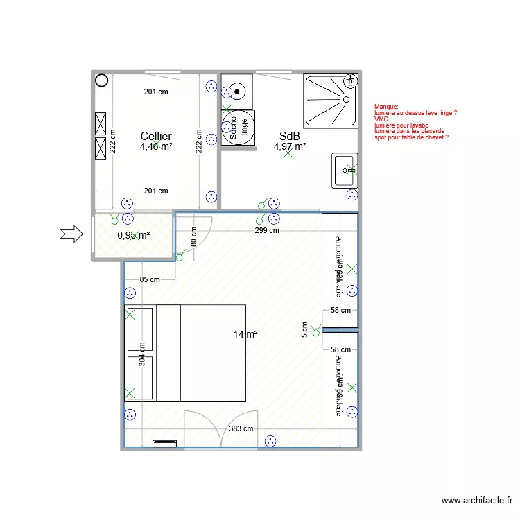 Chambre avec dressing. Plan de 