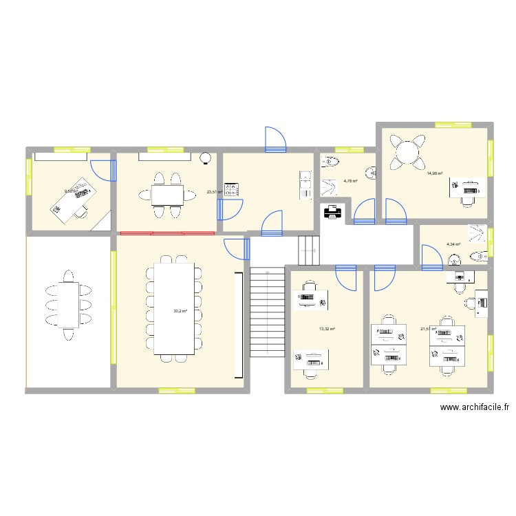 Aménagement étage. Plan de 8 pièces et 122 m2