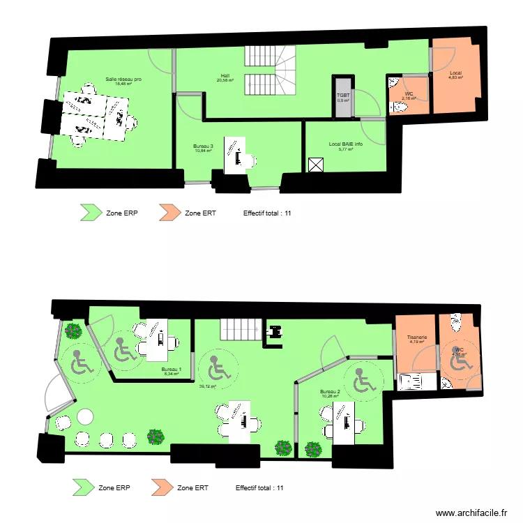 La Rochelle - ERP mobilier. Plan de 20  et 161 m²