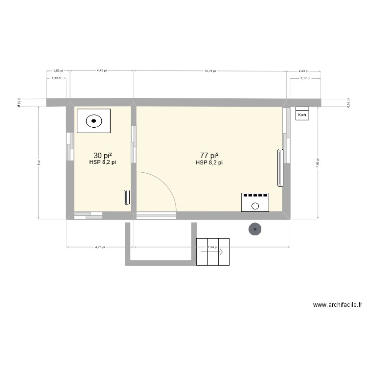 Samuel Paradis. Plan de 2 pièces et 10 m2