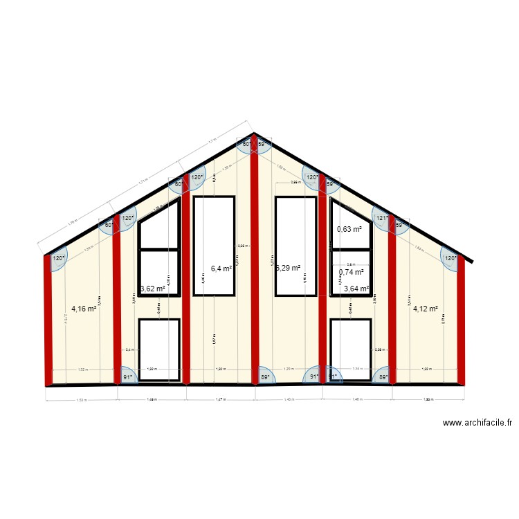 ossature pignon EST. Plan de 10 pièces et 34 m2