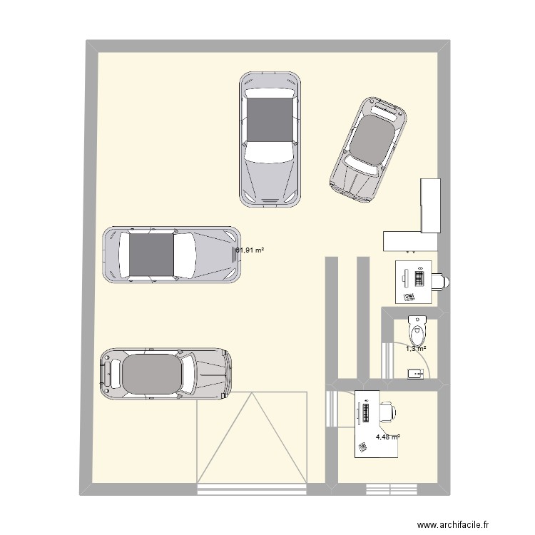 garage de la loire. Plan de 3 pièces et 68 m2