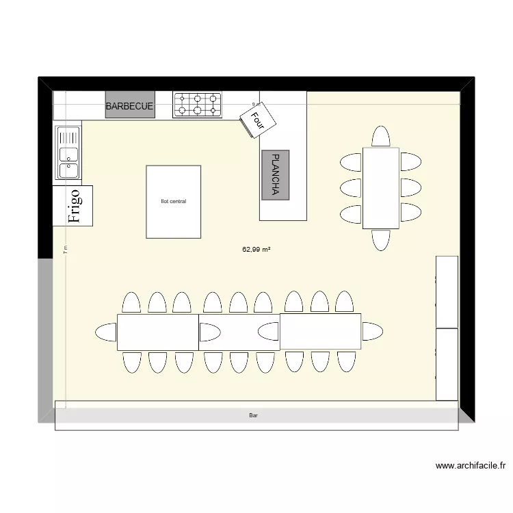 cuisine exterieur. Plan de 1  et 63 m²