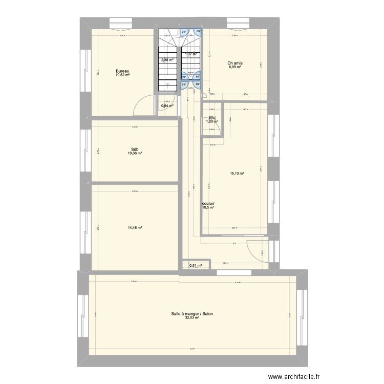 rez de chaussée. Plan de 12 pièces et 110 m2