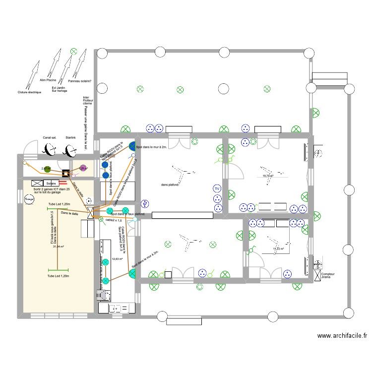Maison Diégo. Electricité. 7. Plan de 6 pièces et 79 m2