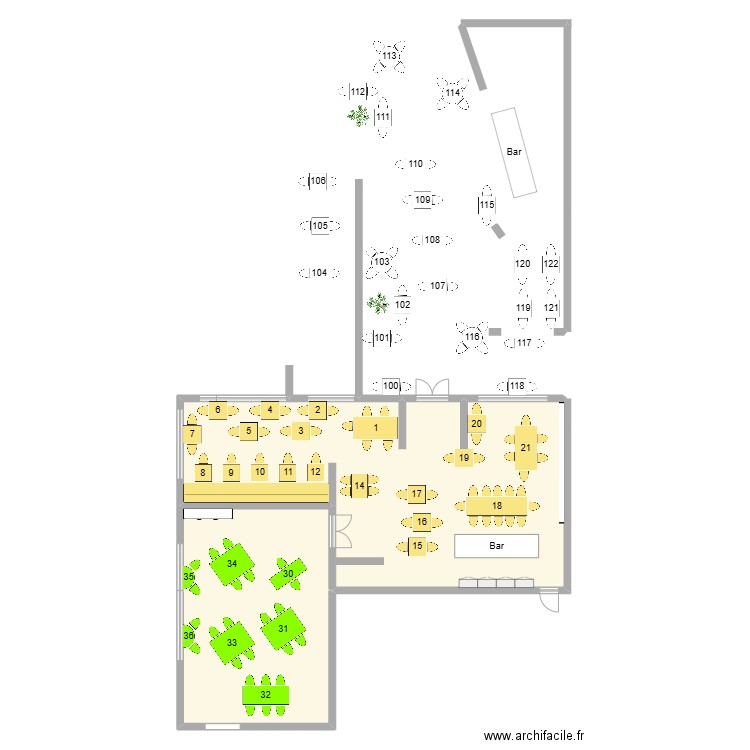 Bistro. Plan de 4 pièces et 345 m2