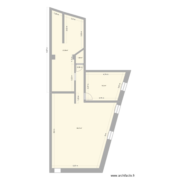 Ségur 2 plan actuel. Plan de 4 pièces et 102 m2