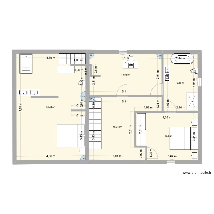 étage plan maison Ussac. Plan de 5 pièces et 92 m2