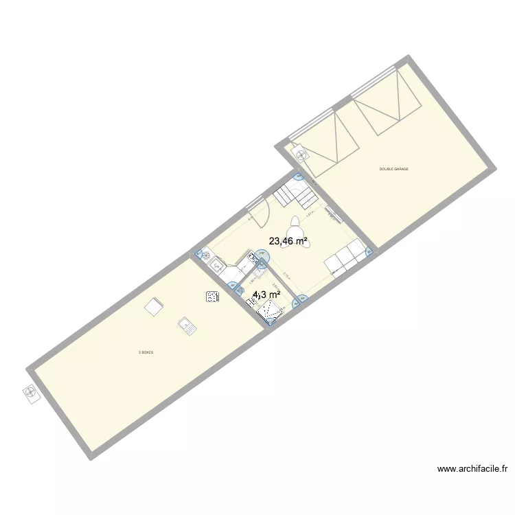garage + studio + boxes anserville cuisine invers&eacute;e. Plan de 8  et 220 m²