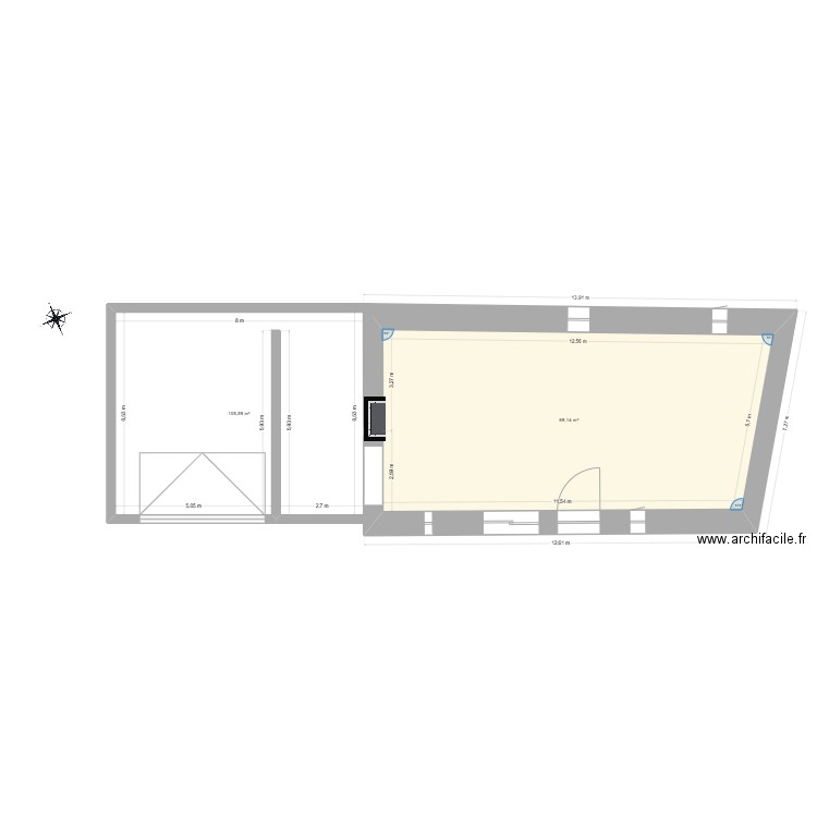 Existant-1. Plan de 2 pièces et 120 m2