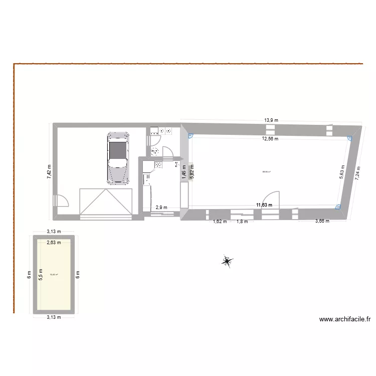 Existant-1. Plan de 2  et 83 m²